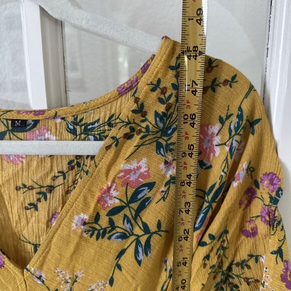 Yellow Midi Dress Floral Womens Medium Lightweight - Picture 7 of 10